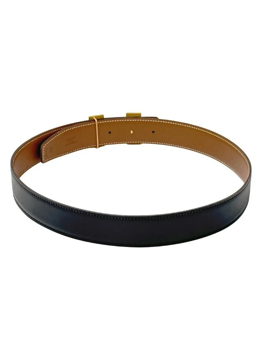 Hermes Belt H Box Calf Black Gold 70 Reversible